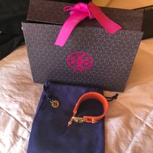 Tory Burch orange leather cuff bracelet